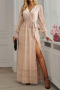 sexy non-stretch v-neck sequin decor with belt slit 5 colors maxi dress_Black_Rose Red_Green_Silver_Champagne