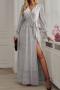 sexy non-stretch v-neck sequin decor with belt slit 5 colors maxi dress_Black_Rose Red_Green_Silver