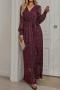 sexy non-stretch v-neck sequin decor with belt slit 5 colors maxi dress_Black_Rose Red