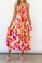 casual non-stretch sling simple batch printing shirring midi dress#1_Magenta