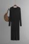 casual slight stretch solid color slim knitted midi dress_Black