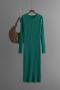 casual slight stretch solid color slim knitted midi dress_Black_Dark Green