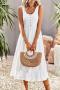 casual non-stretch solid color 3-colors simple button decor midi dress_Black_White