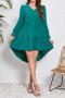 casual non-stretch solid color chiffon asymmetrical hem long-sleeved midi dress_Black_Pink_Green