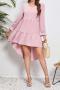 casual non-stretch solid color chiffon asymmetrical hem long-sleeved midi dress_Black_Pink