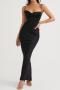 new slight stretch patchwork solid color polyester boning with liner maxi dress_Black