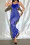 sexy plus size slight stretch mesh see-through hollow rhinestone maxi dress_Black_Red_Blue