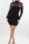sexy plus size slight stretch mesh patchwork rhinestone slim mini dress_Black