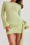new slight stretch 3-color knit long sleeves backless mini dress_Light Green