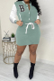 casual plus size slight stretch tight contrast color baseball jacket mini dress_Black_Red_Light Green