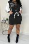 casual plus size slight stretch tight contrast color baseball jacket mini dress_Black