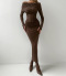 sexy non-stretch patchwork knit solid color one shoulder long sleeve midi dress_Gray_Rose Red_Brown