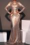 elegant plus size slight stretch sequin decor padded backless mermaid maxi dress_Black_Rose gold