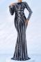 elegant plus size slight stretch sequin decor padded backless mermaid maxi dress_Black