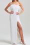 elegant non-stretch tube top high slit sequins feather decor maxi dress_White