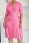 stylish plus size slight stretch 4 colors v-neck pleated midi dress with belt_Pink