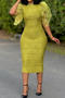 sexy plus size slight stretch ruffle sleeves slim jacquard slit midi dress_Black_White_Magenta_Yellow
