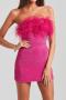sexy non-stretch tube top sequin feather decor tight high quality mini dress_White_Magenta