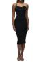 stylish plus size high stretch 5 colors backless sling slim midi dress_Black