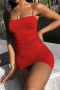 new slight stretch solid color folds suspender mini dress_Black_White_Red