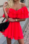 new slight stretch patchwork chiffon ruffle solid color one shoulder mini dress_Black_Red