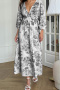 new casual non-stretch contrast color v-neck long sleeve midi floral dress_Dark Gray