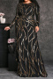 elegant plus size slight stretch sequin padded with lined maxi dress_Gold