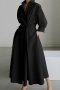 new casual plus-size non-stretch solid color patchwork pocket lapel midi dress_Black