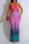 plus size contrast color sexy rhinestone mesh micro see-through maxi dress_Magenta