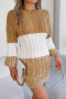 s-l new slight stretch acrylic knit contrast color cable bell sleeve mini dress_Black_Rose Red_Khaki 
