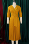 casual plus size slight stretch solid color pleated midi dress(with belt)_Pink_Rose Red_Yellow