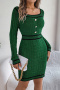 s-xl new slight stretch 4-color viscose knit lattice texture long sleeve mini dress_White_Rose Red_Green