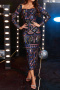 elegant plus size slight stretch sequin decor padded square-neck midi dress_Black