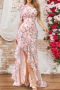 elegant non-stretch patchwork single shoulder irregular maxi floral dress_Pink_Light Pink