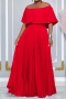 new plus-size slight stretch patchwork folds one shoulder maxi dress_White_Red