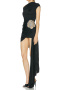 new slight stretch 3-color patchwork rhinestone flowers mini dress with liner_Black