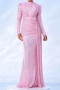 elegant plus size slight stretch sequin decor padded long ribbon maxi dress_Pink