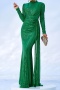 elegant plus size slight stretch sequin decor padded long ribbon maxi dress_Pink_Green