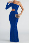 elegant plus size slight stretch sequin one shoulder hollow waist maxi dress_Black_Blue