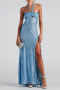 elegant plus size stretch sequin halter-neck high slit with lined maxi dress_Light Green_Blue