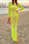sexy non-stretch fishnet rhinestone slit slim maxi dress #1_Magenta_Light Green