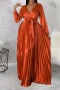 s-2xl casual non stretch pure color imitation silk pleated maxi dress_Black_White_Red_Orange