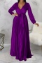 s-2xl casual non stretch pure color imitation silk pleated maxi dress_Black_White_Red_Orange_Green_Blue_Purple