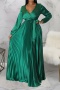 s-2xl casual non stretch pure color imitation silk pleated maxi dress_Black_White_Red_Orange_Green