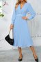 casual plus-size 5-color slight stretch ice fabric v-neck midi dress(with belt)_Black_Red_Deep Yellow_Forest Green_Sky Blue