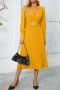 casual plus-size 5-color slight stretch ice fabric v-neck midi dress(with belt)_Black_Red_Deep Yellow