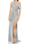 elegant slight stretch sequin decor 4 colors oblique shoulder maxi dress_White_Dark Blue_Beige_Silver