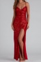 elegant plus size 3 colors slight stretch sequin decor backless sling maxi dress_Red
