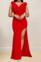 stylish slight stretch solid color sleeveless slit maxi dress_Black_Red