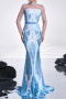 elegant high-end sequin mesh stitching padded long sleeve maxi dress_Sky Blue